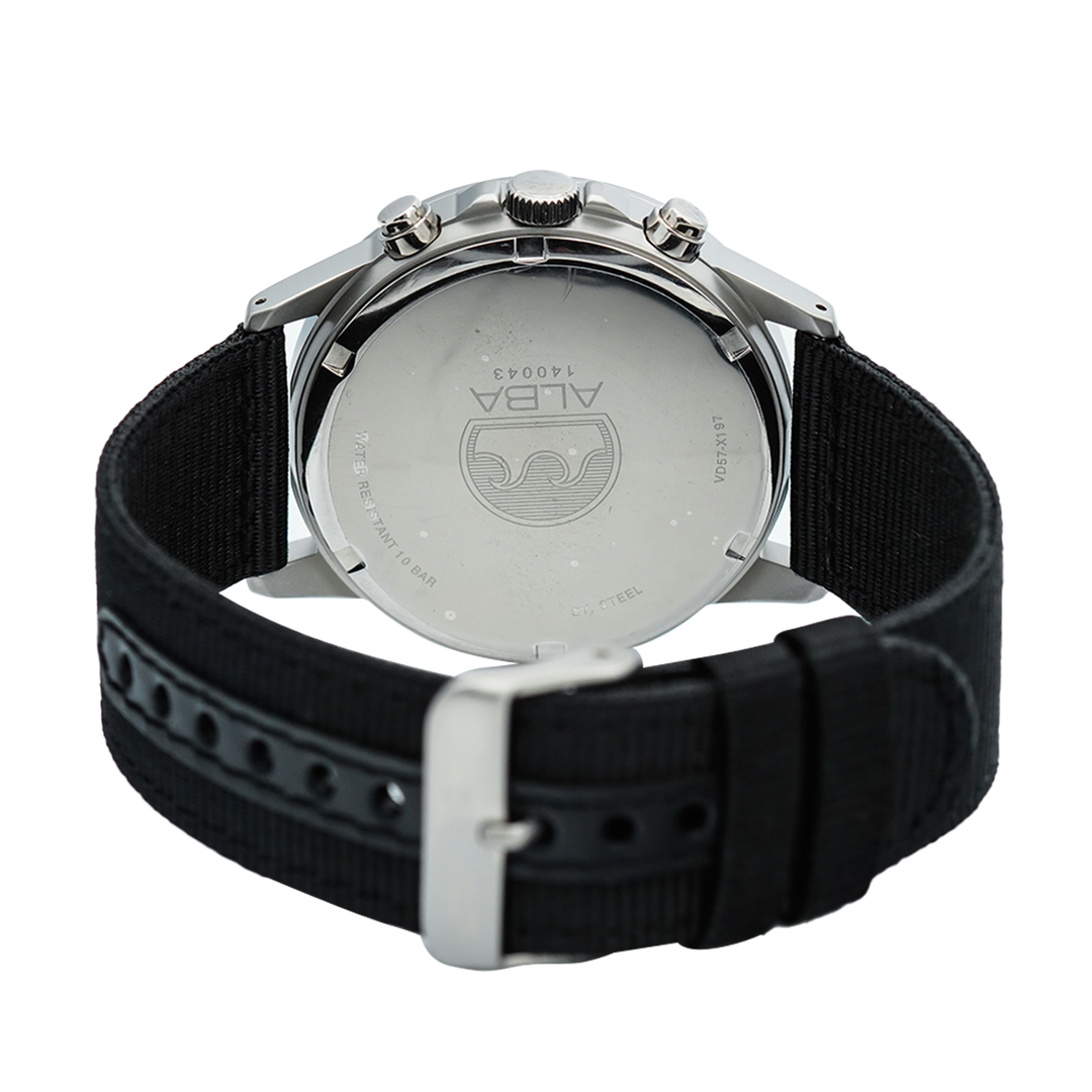 Jam Tangan ALBA Active AM3853X1 Men Chronograph Black Dial Black Nylon Strap
