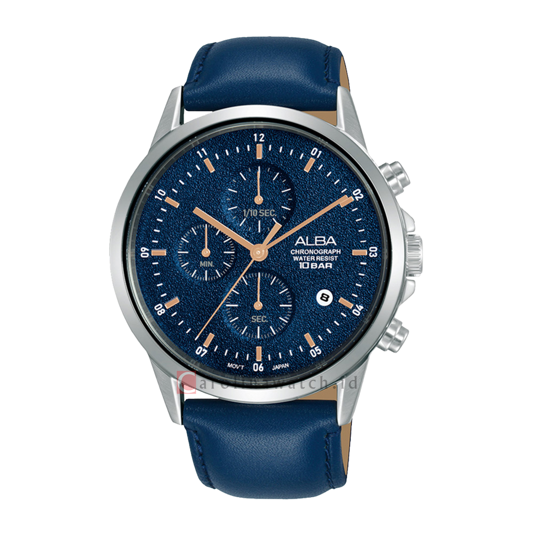 Jam Tangan ALBA AM3867X1 Men Blue Dial Blue Leather Strap