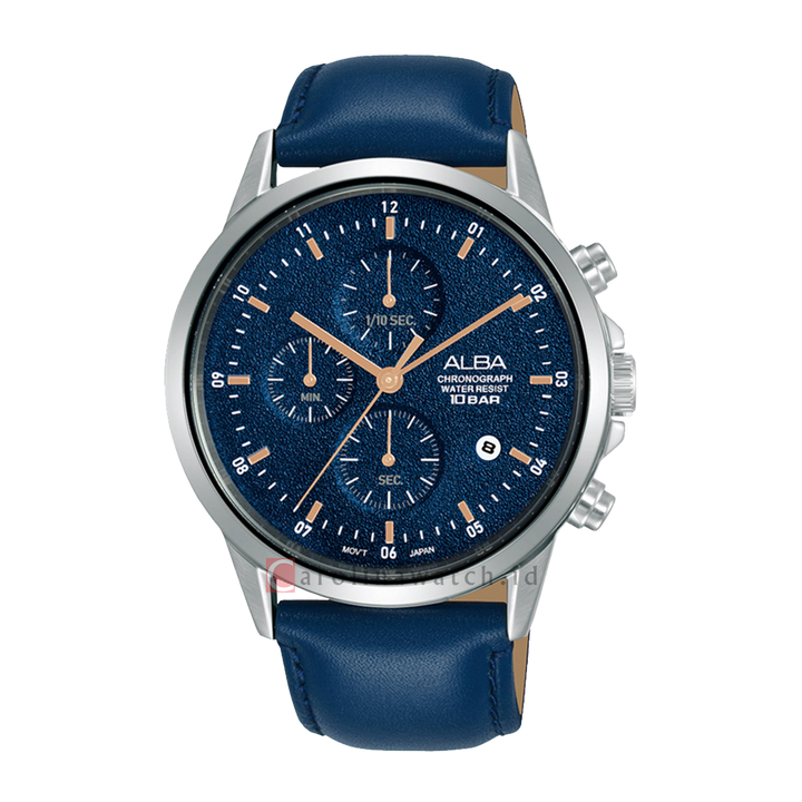 Jam Tangan ALBA AM3867X1 Men Blue Dial Blue Leather Strap