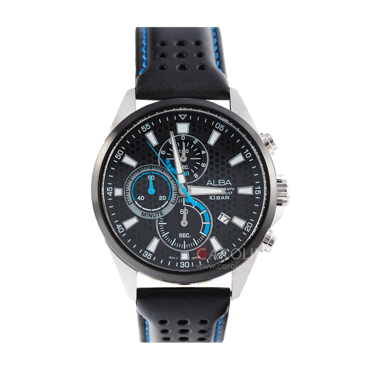 Jam Tangan ALBA AM3879X1 Men Black Dial Black Leather Strap