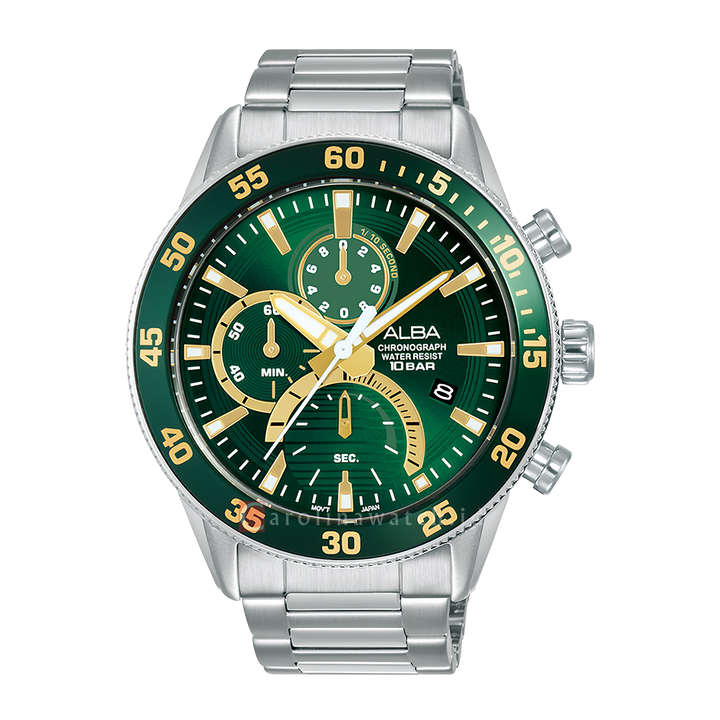 Jam Tangan ALBA AM3889X1 Man Green Dial Stainless Steel Strap