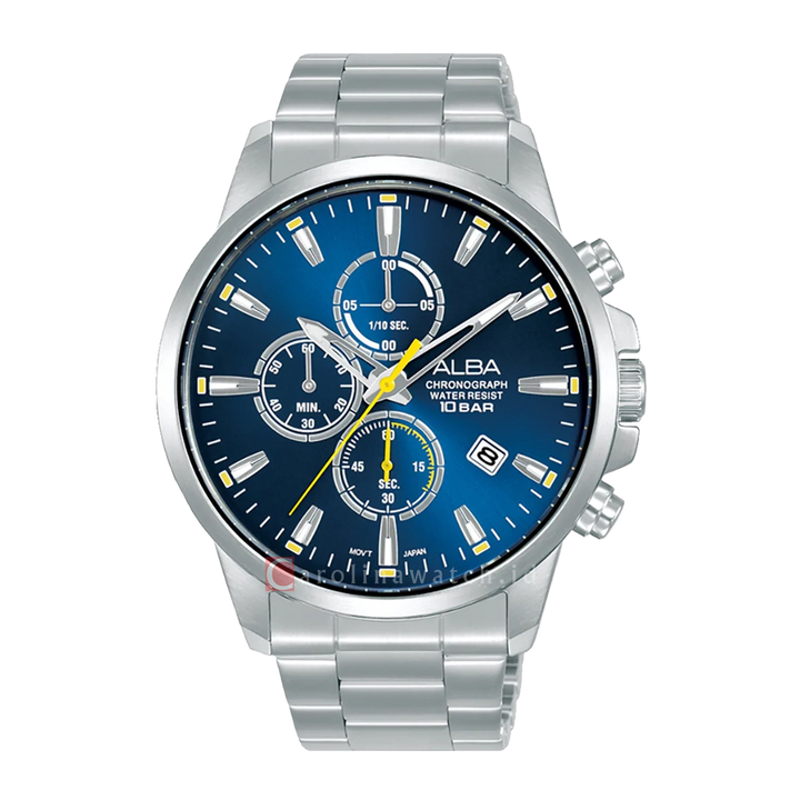 Jam Tangan ALBA Active AM3911X1 Men Chronograph Blue Dial Stainless Steel Strap