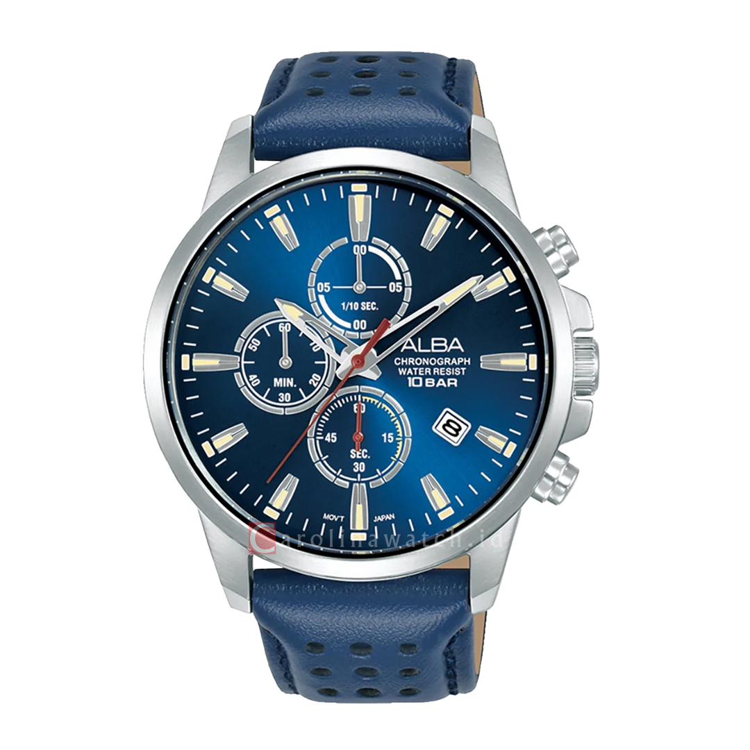 Jam Tangan ALBA Active AM3917X1 Men Chronograph Blue Dial Blue Leather Strap