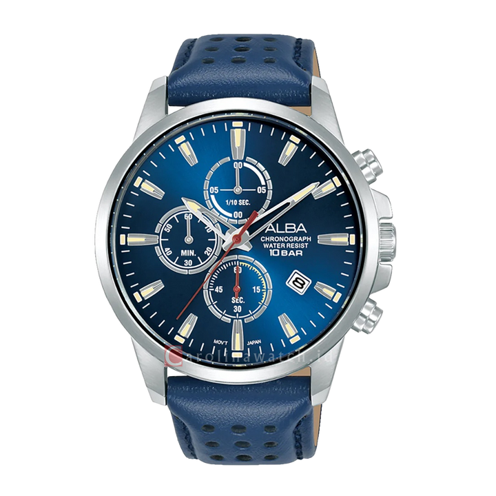 Jam Tangan ALBA Active AM3917X1 Men Chronograph Blue Dial Blue Leather Strap