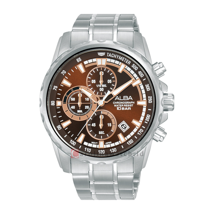 Jam Tangan ALBA Active AM3925X1 Men Chronograph Brown Dial Stainless Steel Strap