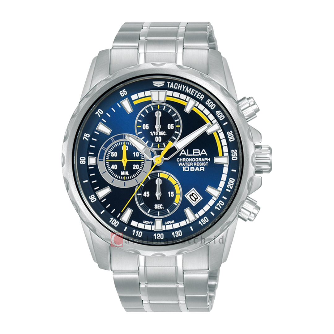 Jam Tangan ALBA Active AM3929X1 Chronograph Men Blue Dial Stainless Steel Strap