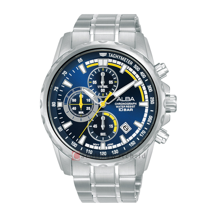 Jam Tangan ALBA Active AM3929X1 Chronograph Men Blue Dial Stainless Steel Strap