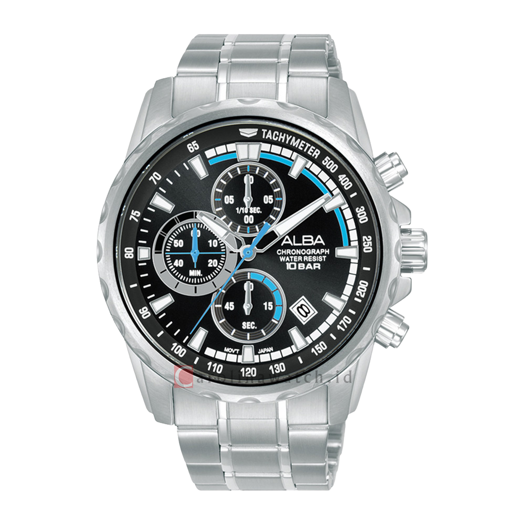 Jam Tangan ALBA Active AM3933X1 Men Chronograph Black Dial Stainless Steel Strap