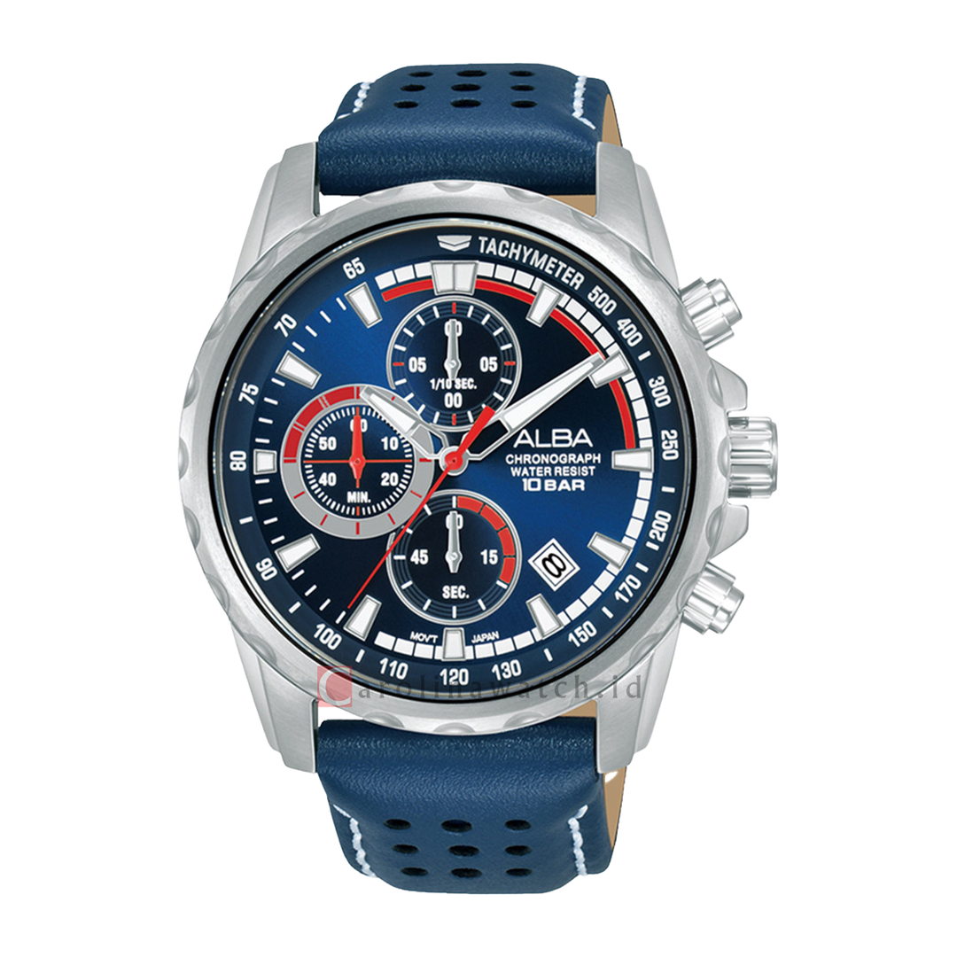 Jam Tangan ALBA Active AM3937X1 Men Chronograph Blue Dial Blue Leather Strap