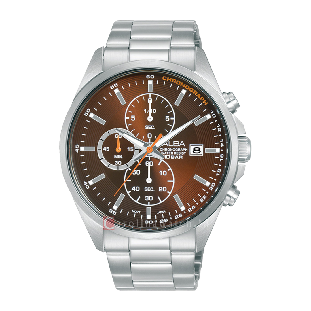 Jam Tangan ALBA Active AM3941X1 Men Chronograph Brown Dial Stainless Steel Strap