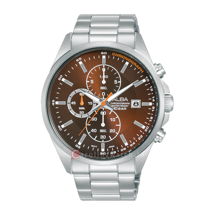 Jam Tangan ALBA Active AM3941X1 Men Chronograph Brown Dial Stainless Steel Strap