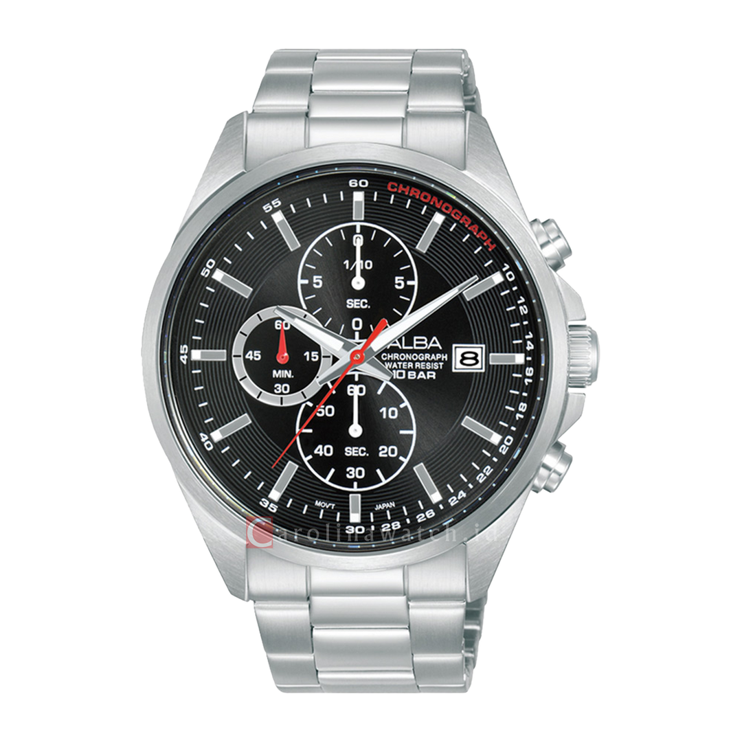 Jam Tangan ALBA Active AM3943X1 Men Chronograph Black Dial Stainless Steel Strap