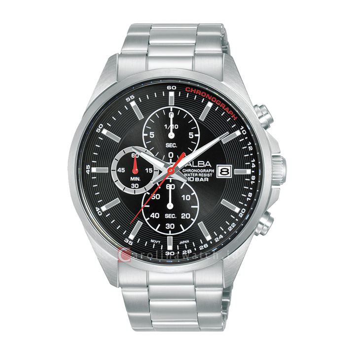 Jam Tangan ALBA Active AM3943X1 Men Chronograph Black Dial Stainless Steel Strap