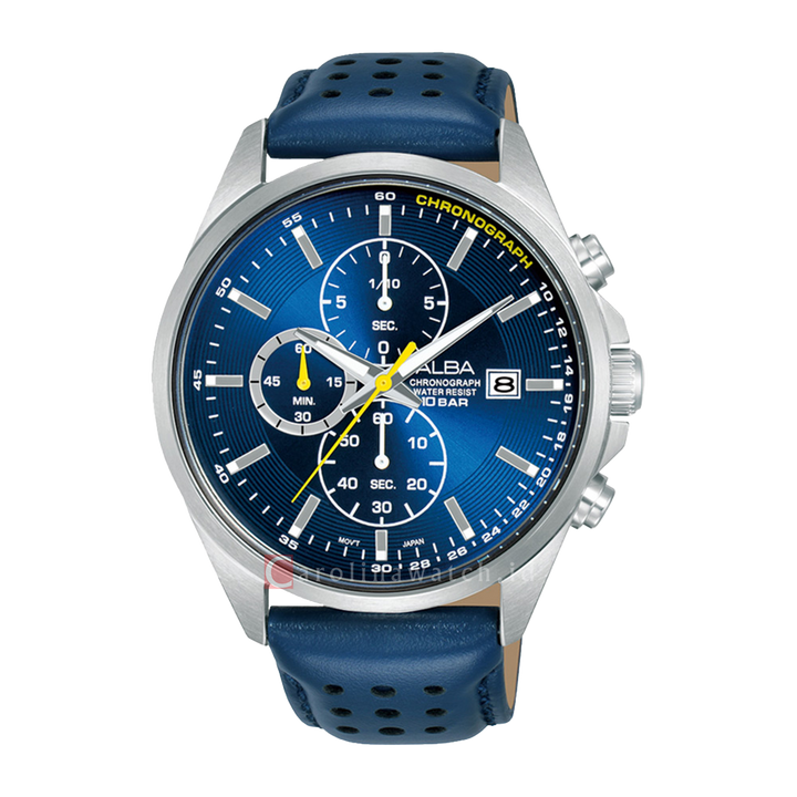 Jam Tangan ALBA Active AM3951X1 Men Chronograph Blue Dial Blue Leather Strap