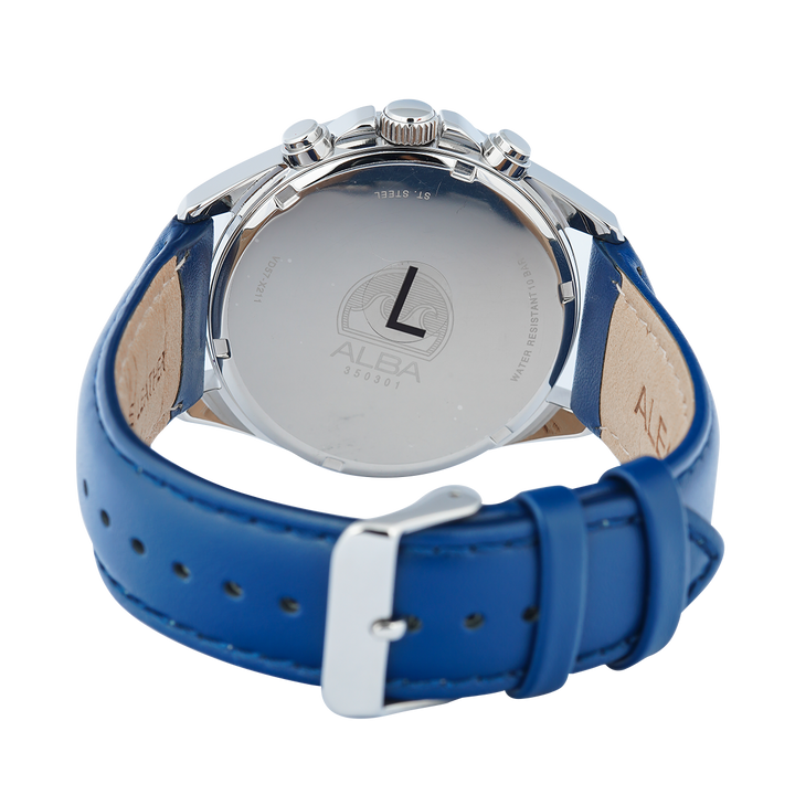 Jam Tangan ALBA Active AM3951X1 Men Chronograph Blue Dial Blue Leather Strap