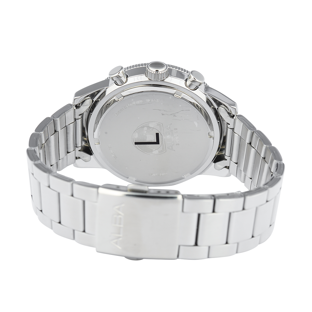 Jam Tangan ALBA Active AM3959X1 Men Chronograph White Patterned Dial Stainless Steel Strap