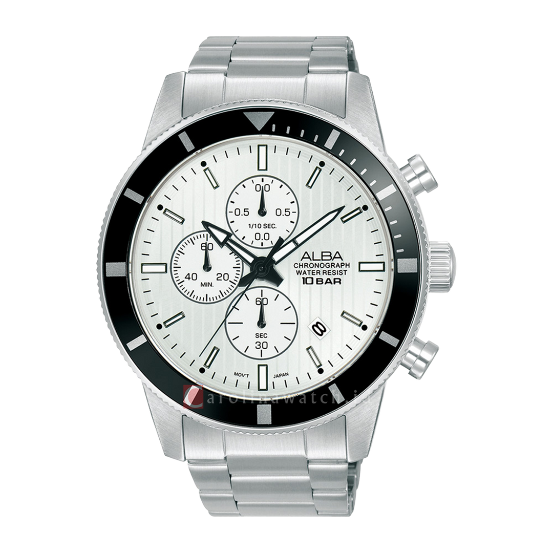 Jam Tangan ALBA Active AM3959X1 Men Chronograph White Patterned Dial Stainless Steel Strap