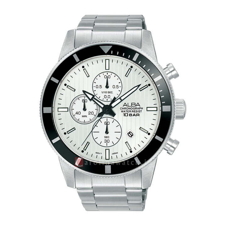 Jam Tangan ALBA Active AM3959X1 Men Chronograph White Patterned Dial Stainless Steel Strap