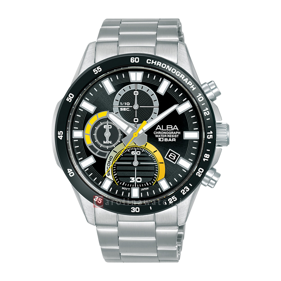 Jam Tangan ALBA Active AM3963X1 Men Chronograph Black Dial Stainless Steel Strap
