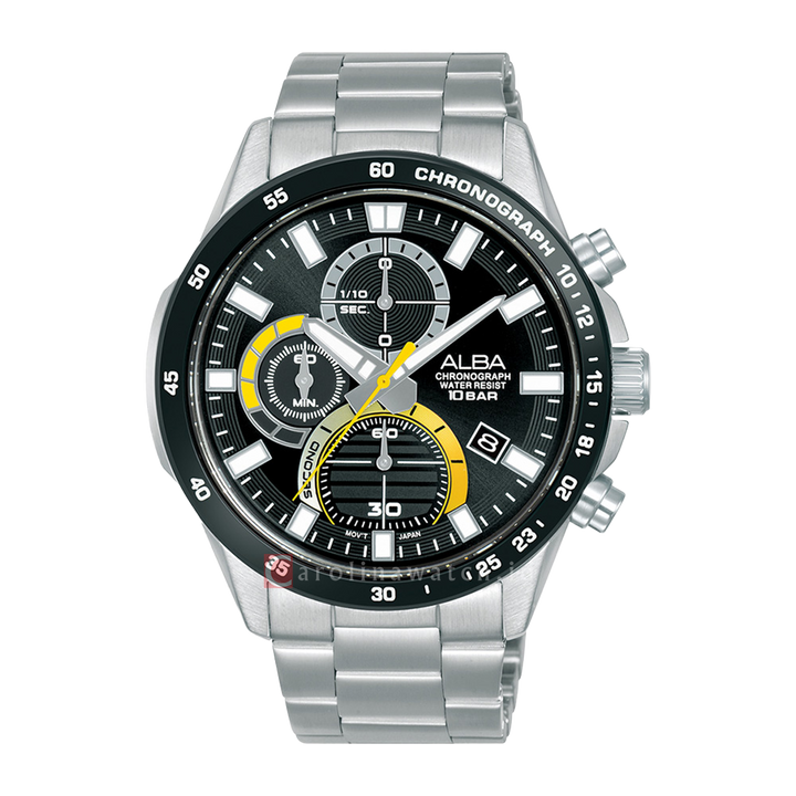 Jam Tangan ALBA Active AM3963X1 Men Chronograph Black Dial Stainless Steel Strap