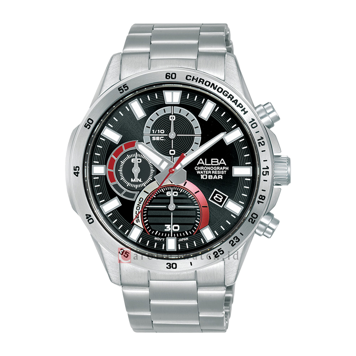 Jam Tangan ALBA Active AM3969X1 Men Chronograph Black Dial Stainless Steel Strap