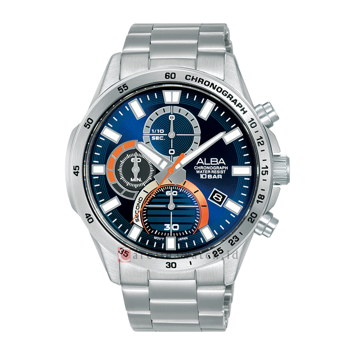 Jam Tangan ALBA Active AM3971X1 Men Blue Patterned Dial Stainless Steel Strap