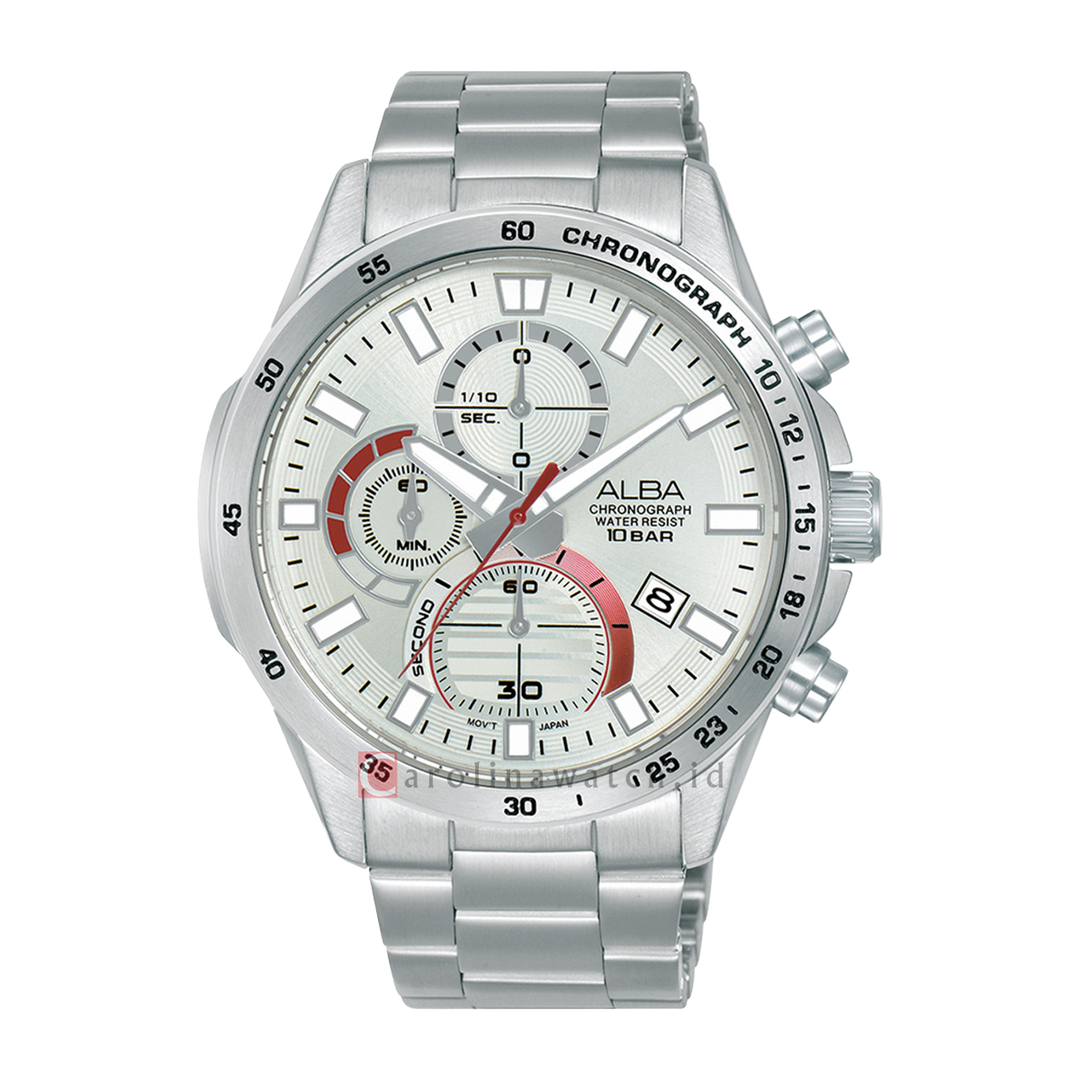 Jam Tangan ALBA Active AM3973X1 Men Chronograph Silver Dial Stainless Steel Strap