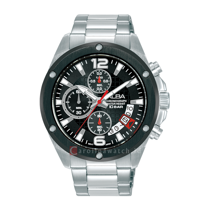 Jam Tangan ALBA Active AM3981X1 Men Black Dial Stainless Steel Strap