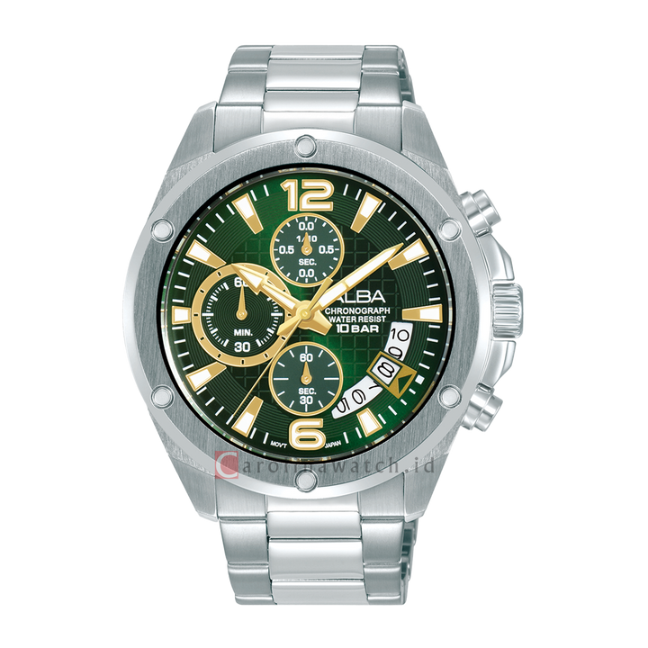 Jam Tangan ALBA Active AM3985X1 Men Green Dial Stainless Steel Strap