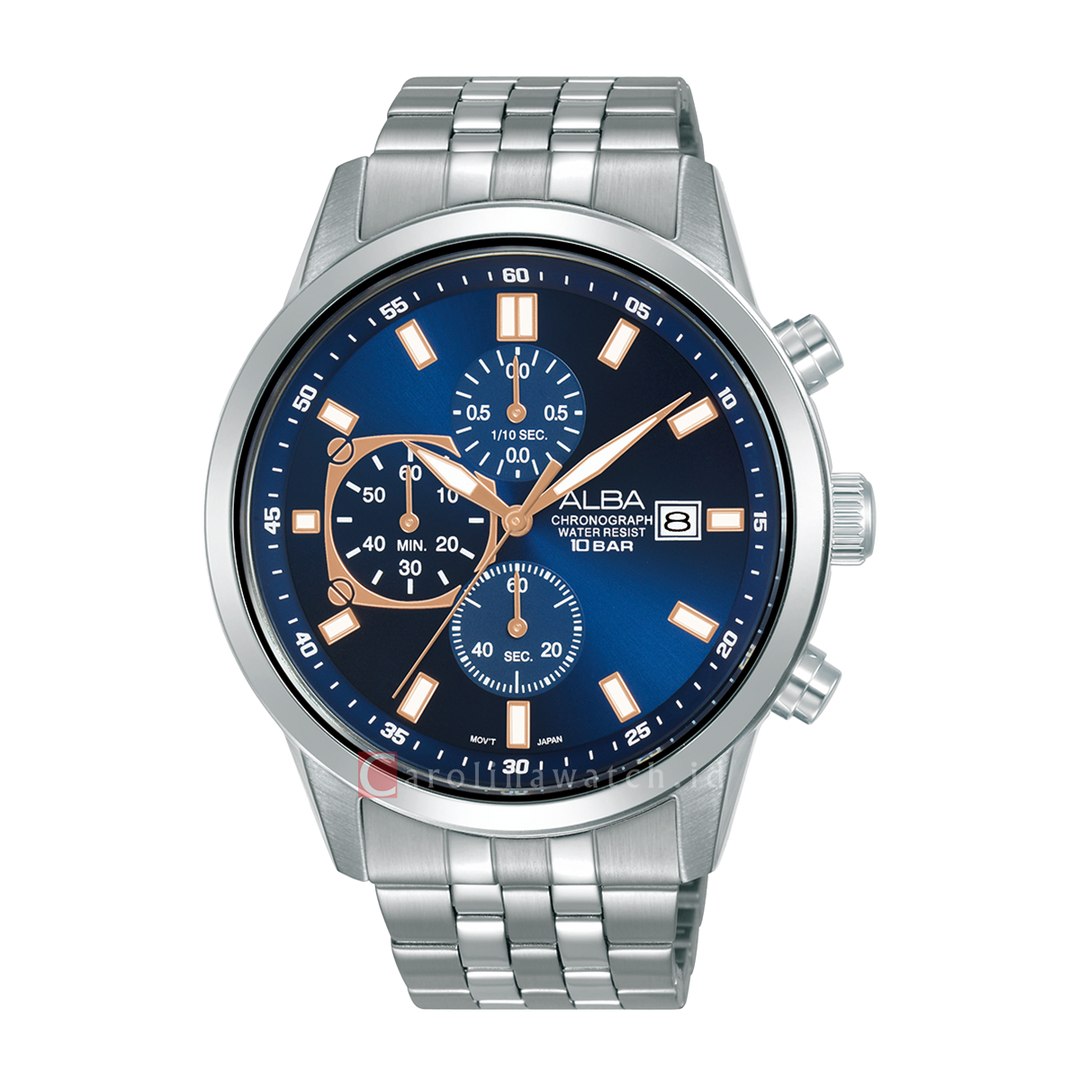 Jam Tangan ALBA AM3A05X1 Chronograph Men Blue Dial Stainless Steel Strap