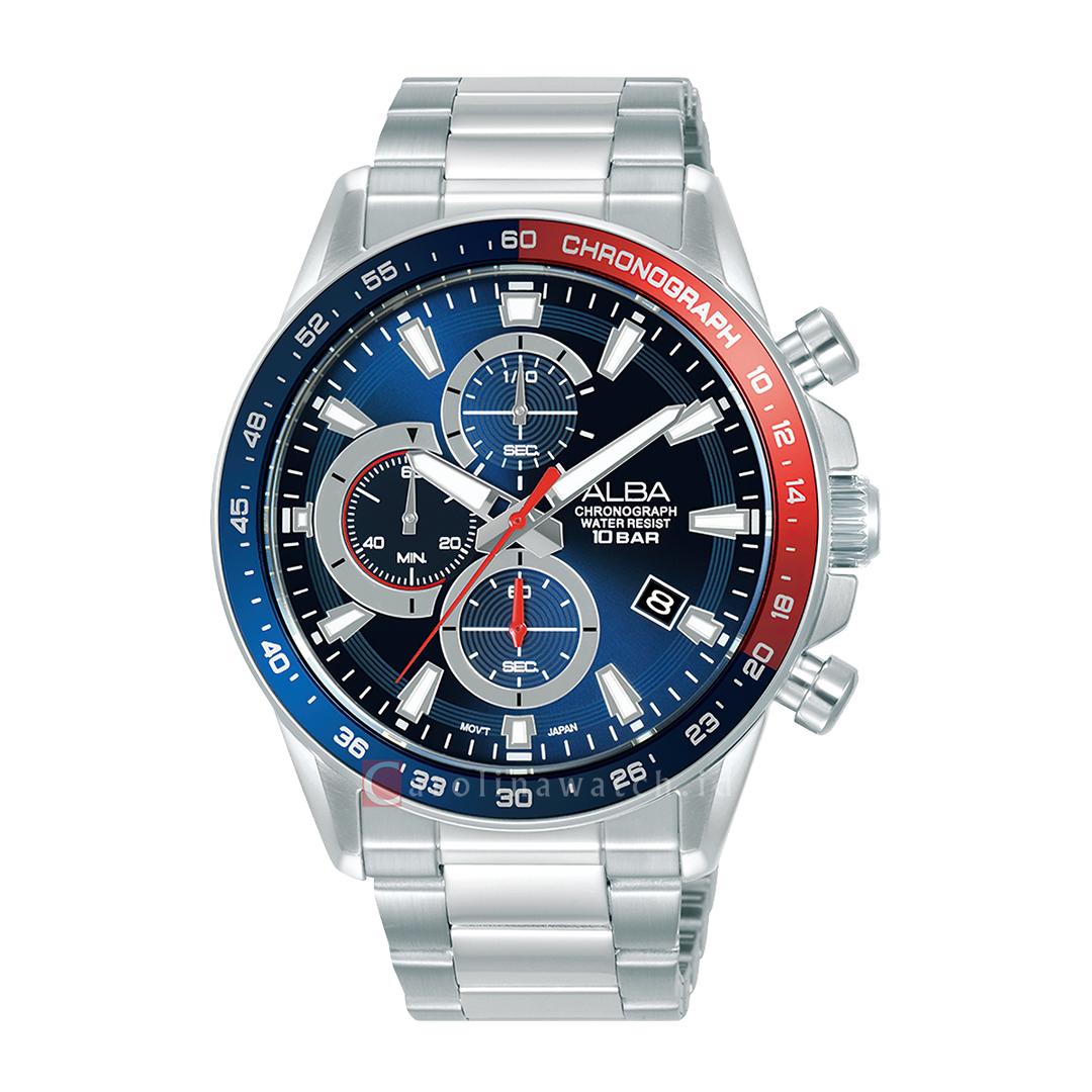 Jam Tangan ALBA Chronograph AM3A21X1 Men Blue Dial Stainless Steel Strap