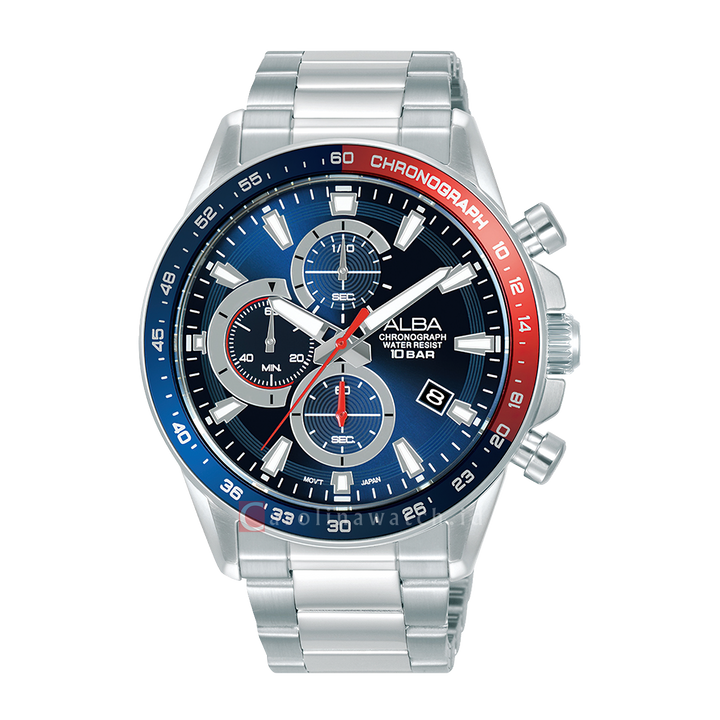 Jam Tangan ALBA Chronograph AM3A21X1 Men Blue Dial Stainless Steel Strap