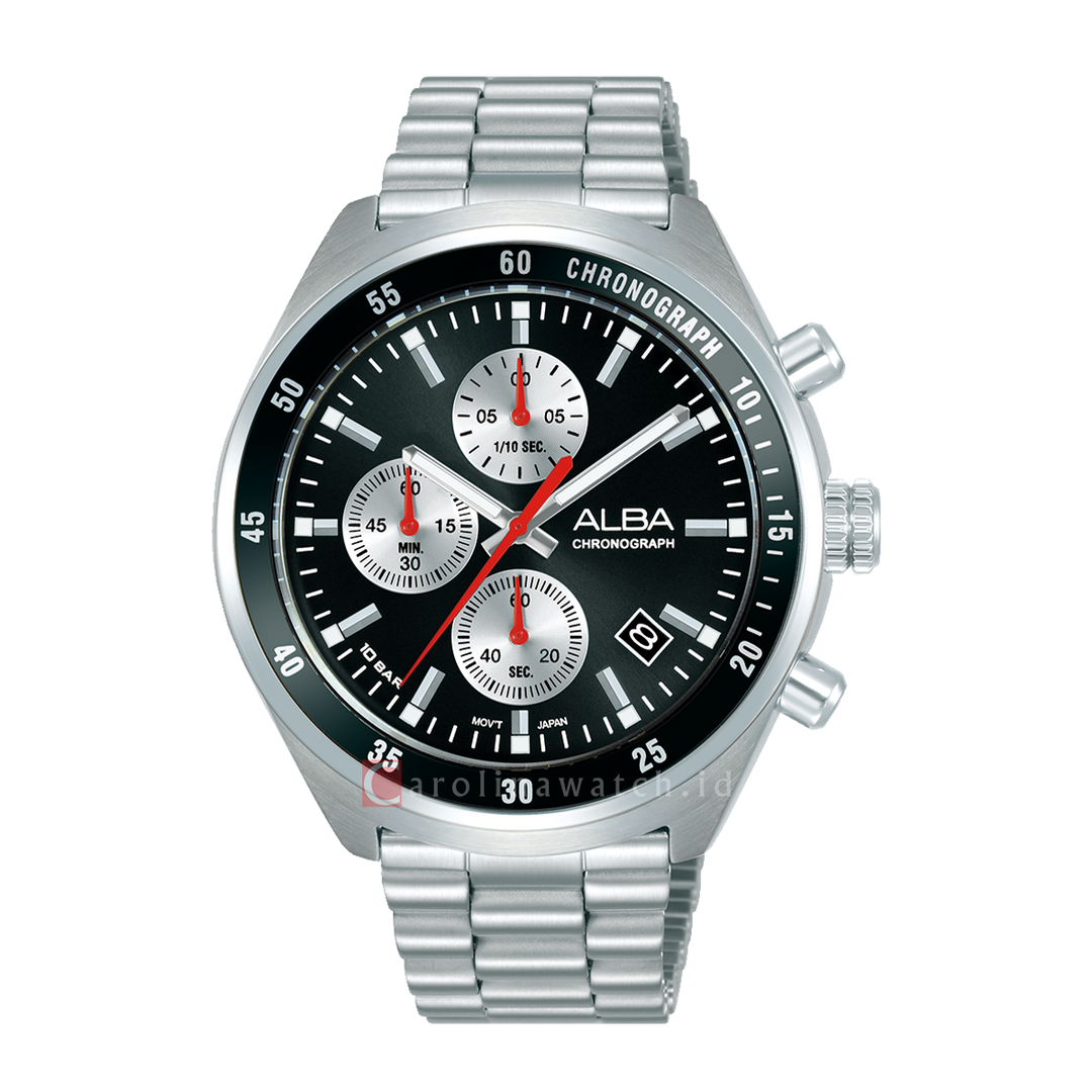 Jam Tangan Alba Active AM3A33X1 Men Black + Silver White Dial Stainless Steel Strap