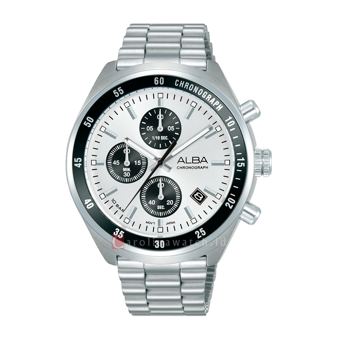 Jam Tangan Alba Active AM3A35X1 Men Silver White + Black Dial Stainless Steel Strap