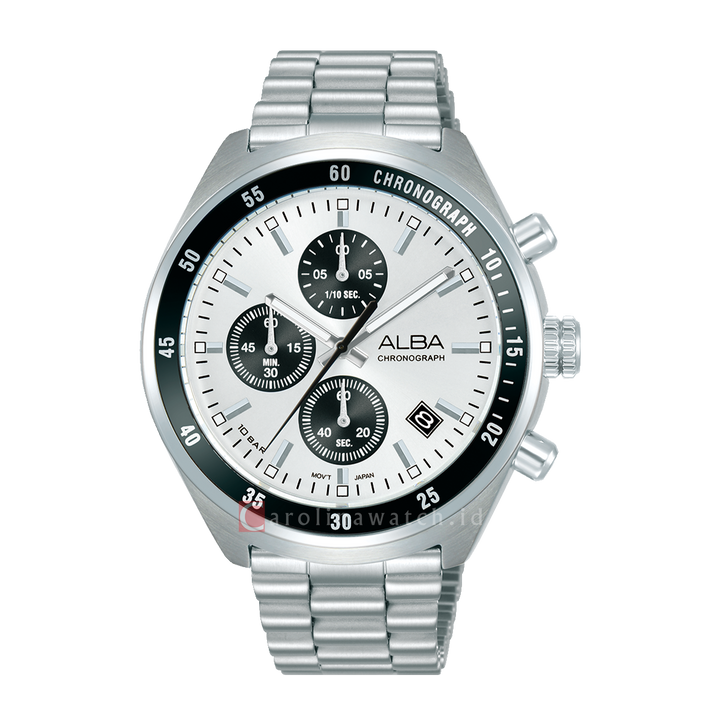 Jam Tangan Alba Active AM3A35X1 Men Silver White + Black Dial Stainless Steel Strap
