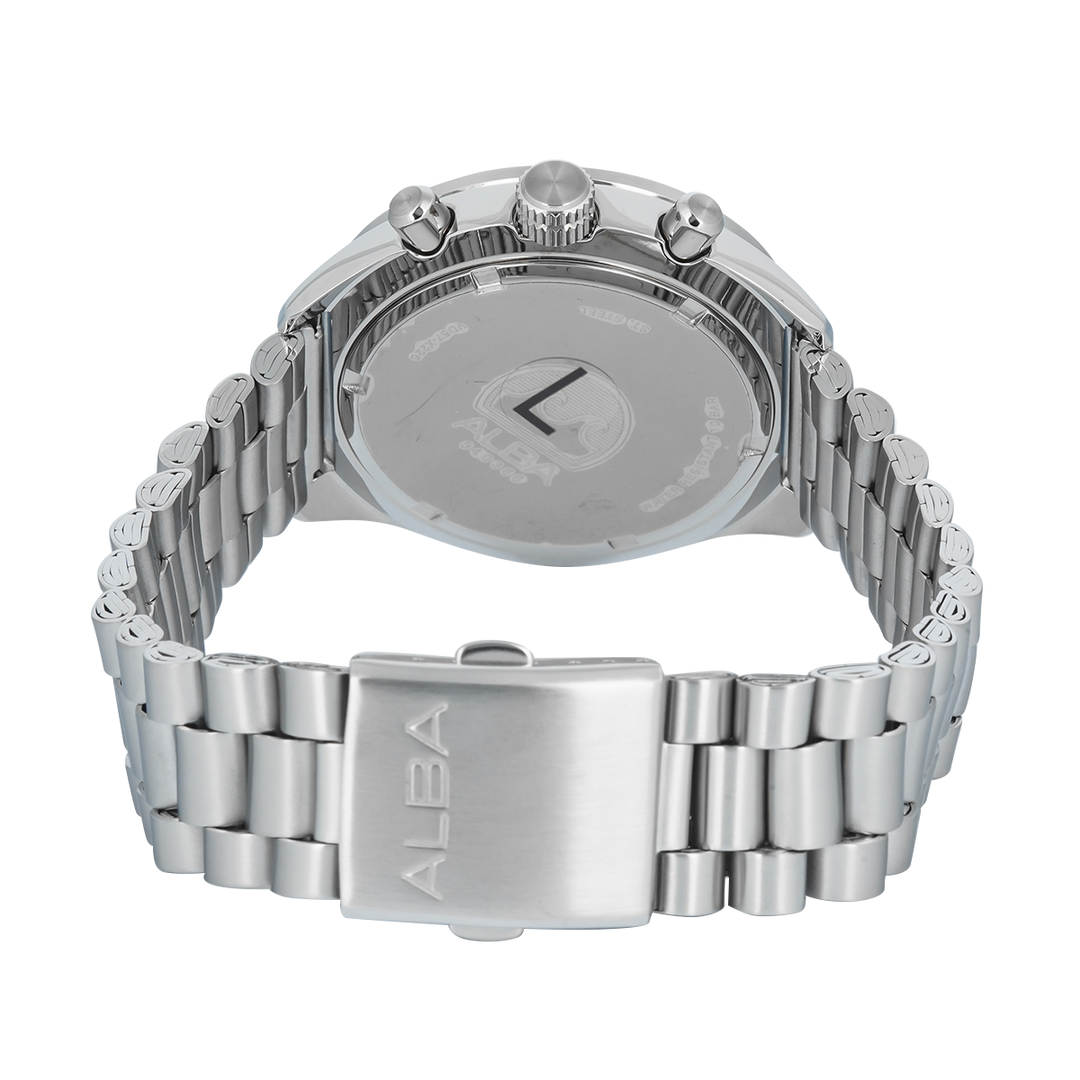 Jam Tangan Alba Active AM3A39X1 Men Black + Silver White Dial Stainless Steel Strap