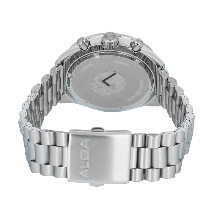 Jam Tangan Alba Active AM3A39X1 Men Black + Silver White Dial Stainless Steel Strap