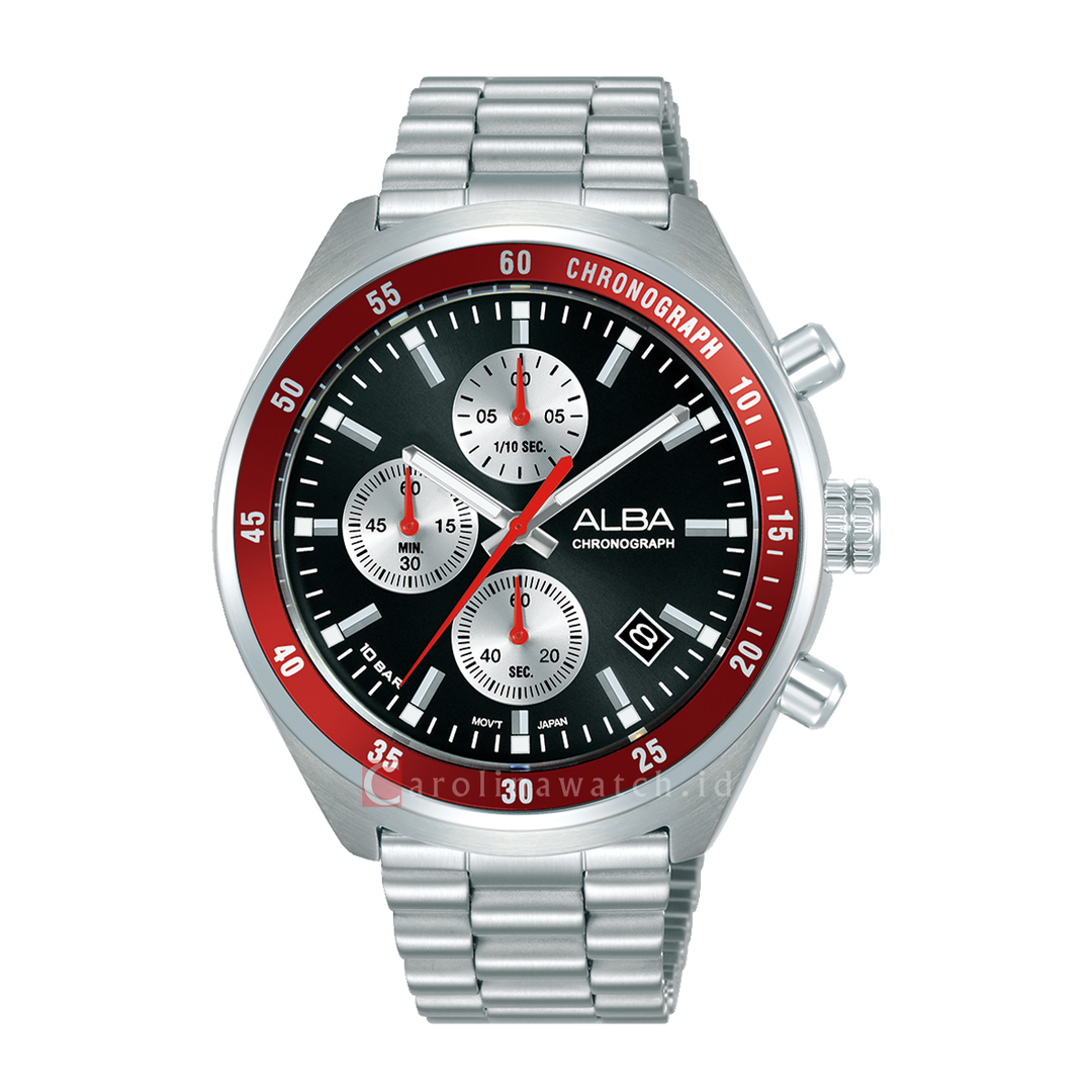 Jam Tangan Alba Active AM3A39X1 Men Black + Silver White Dial Stainless Steel Strap