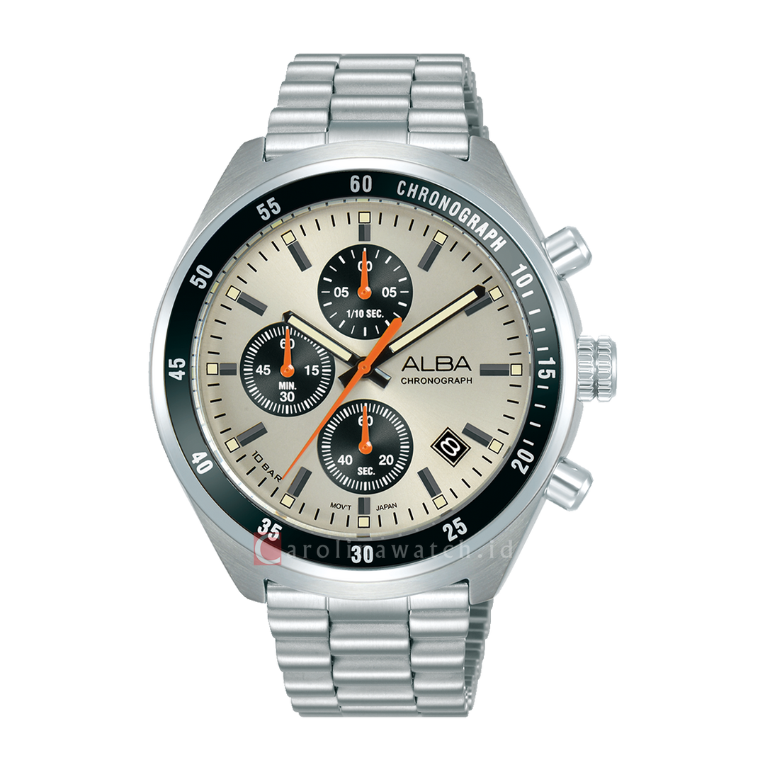 Jam Tangan Alba Active AM3A41X1 Men Beige + Black Dial Stainless Steel Strap
