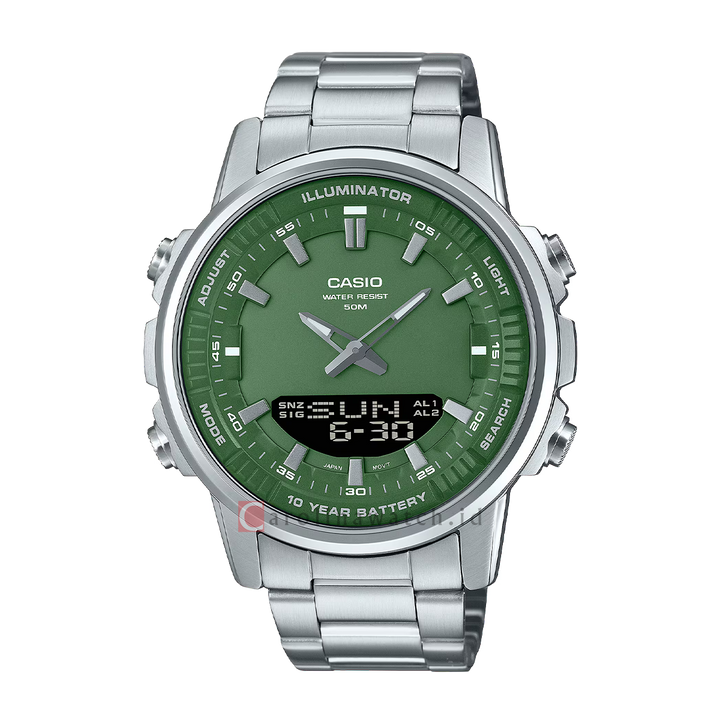 Jam Tangan Casio POP AMW-880D-3A Men Green Digital Analog Dial Stainless Steel Strap