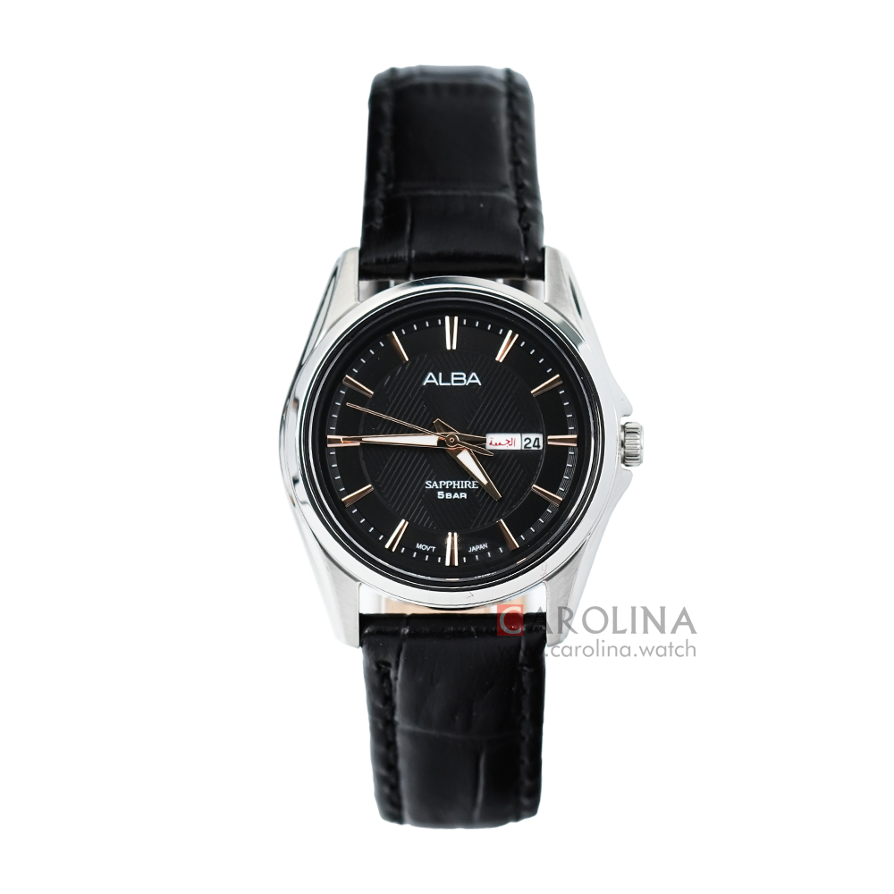 Jam Tangan ALBA AN8029X1 Women Black Dial Black Leather Strap