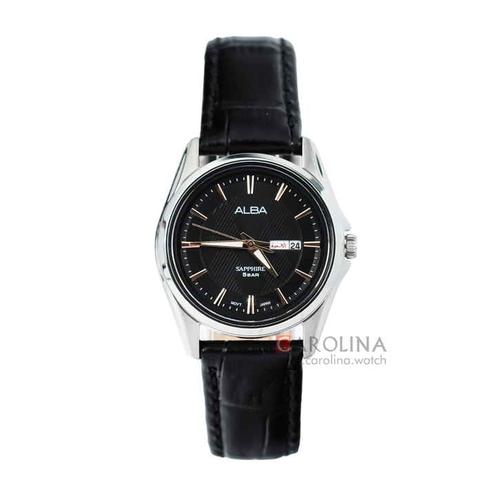 Jam Tangan ALBA AN8029X1 Women Black Dial Black Leather Strap