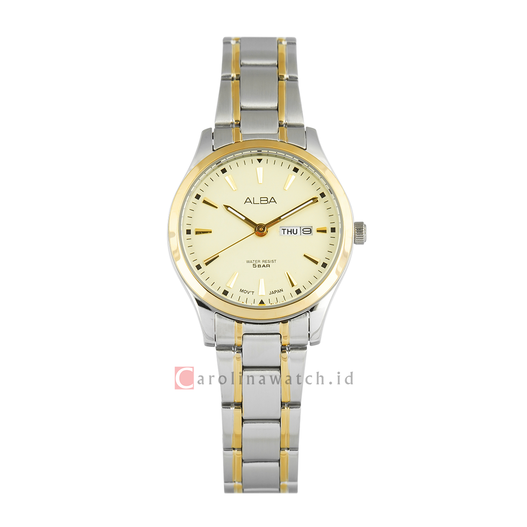 Jam Tangan Alba AN8056X1 Women Gold Dial Dual Tone Stainless Steel Strap