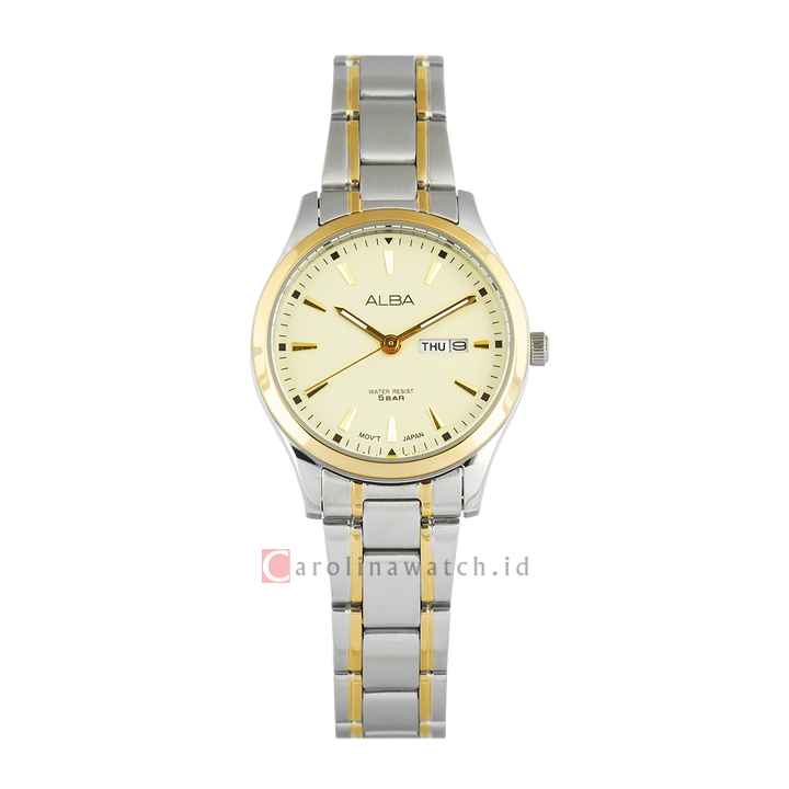 Jam Tangan Alba AN8056X1 Women Gold Dial Dual Tone Stainless Steel Strap