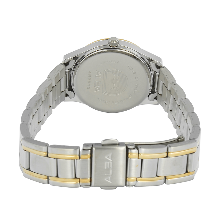 Jam Tangan Alba AN8056X1 Women Gold Dial Dual Tone Stainless Steel Strap
