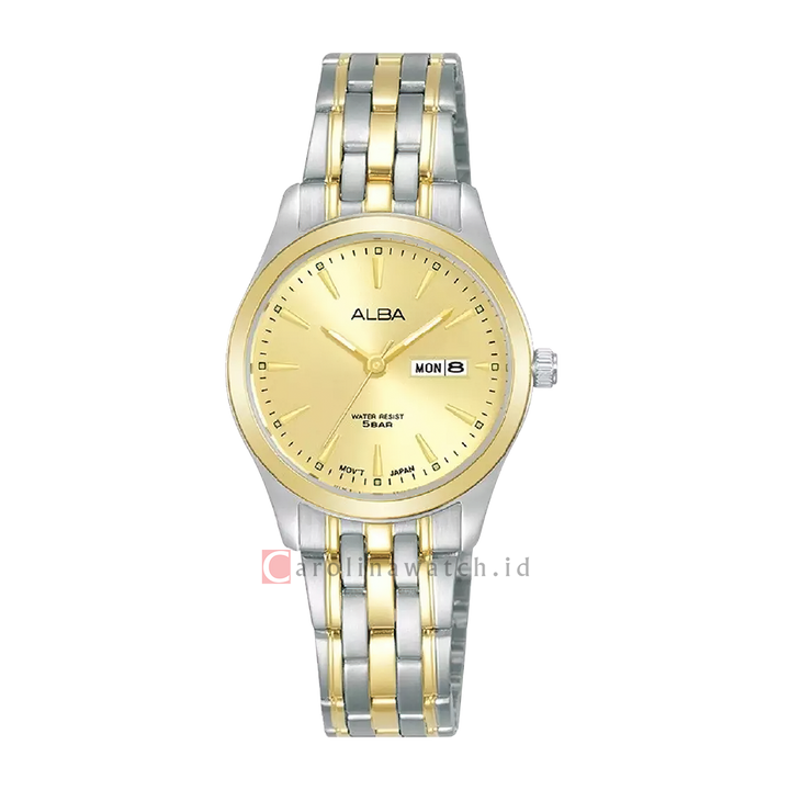 Jam Tangan ALBA AN8080X1 Women Gold Dial Dual Tone Stainless Steel Strap