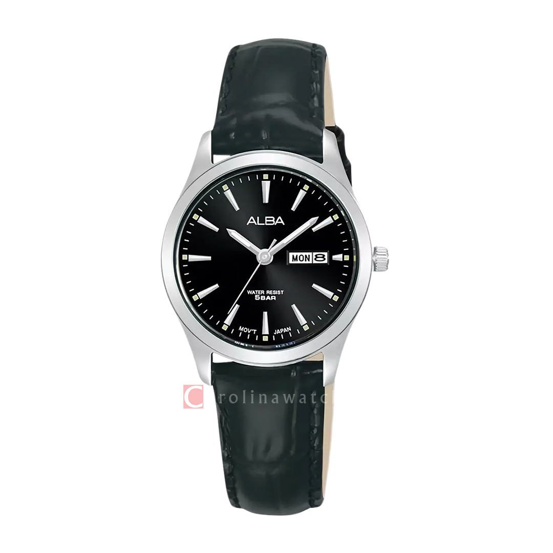 Jam Tangan ALBA AN8091X1 Women Black Dial Black Leather Strap