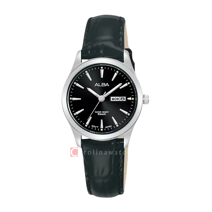 Jam Tangan ALBA AN8091X1 Women Black Dial Black Leather Strap