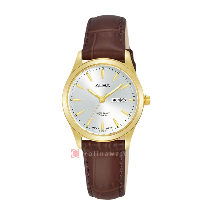 Jam Tangan ALBA AN8094X1 Women Silver Dial Brown Leather Strap