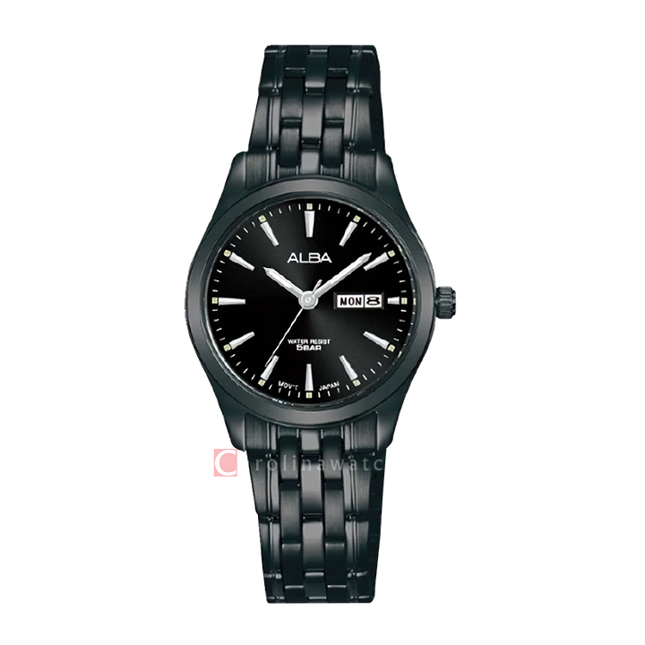 Jam Tangan ALBA AN8095X1 Women Black Dial Black Stainless Steel Strap